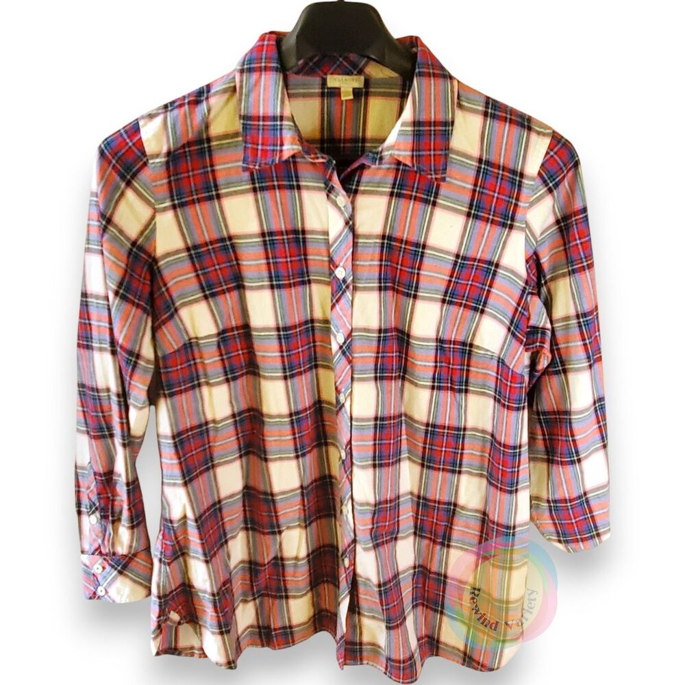 Talbots Plus 1X Plaid Flannel Shirt Cotton